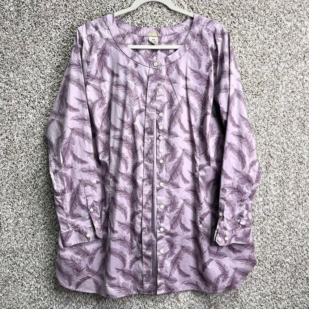 Duluth Trading Co Top Women’s XXL Wrinklefighter‎ Purple Feather Print Tunic